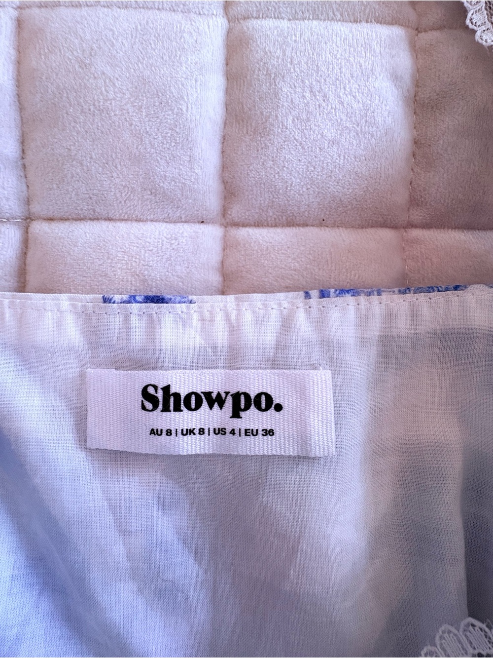 Showpo Idris Toile De Jouy Corset Mini Dress Blue White Lace Trim Size 4 - Picture 10 of 15